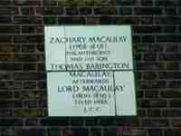 Plaque on building at Clapham Common honouring Zachary and Thomas Macaulay.