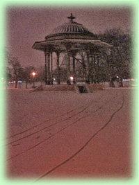 Another view of the Bandstand in February 2004 at 6pm just after it snowed. Photographs by Stephen Bennett
