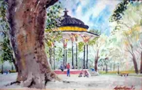 watercolour painting of the bandstand on Clapham Common by Stephen Bennett